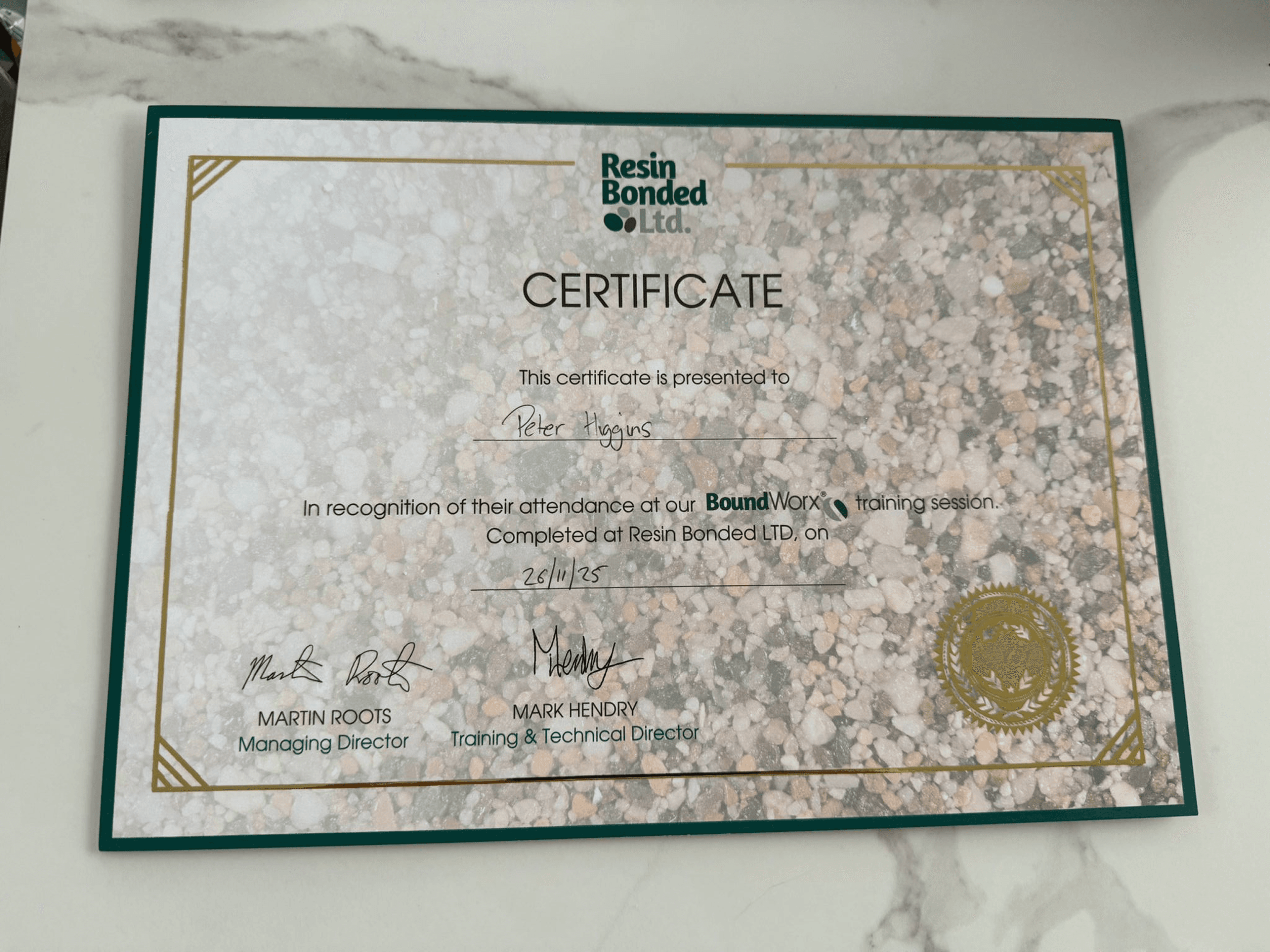 Resin bound driveway certificate